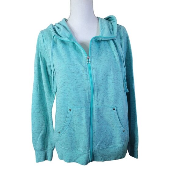 Made for Life Full Zip Sweatshirt Hooded Drawstring Womens Large Blue Green - Picture 3 of 11